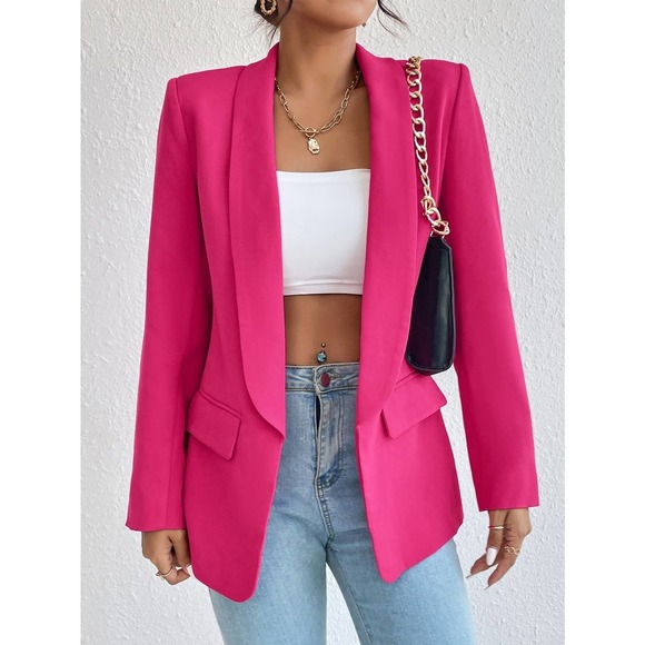 ✨LAST 1✨ minimalist business casual Shawl Collar Blazer jacket hot pink - Picture 1 of 11
